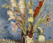 花瓶中的剑兰 - 文森特·威廉·梵高